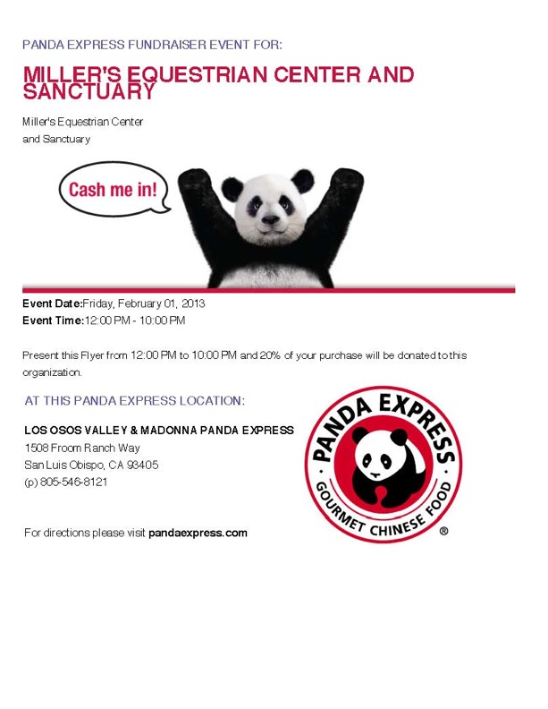 Miller’s Equestrian Center and Sanctuary Fundraiser at Panda Express