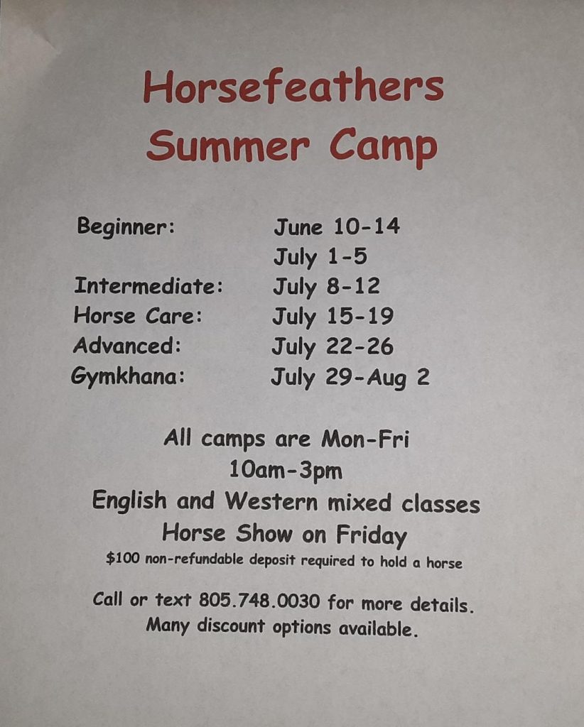 Horsefeathers Summer Horse Camp : Riding, Horsemanship Skills and Games  | SLO Horse News 